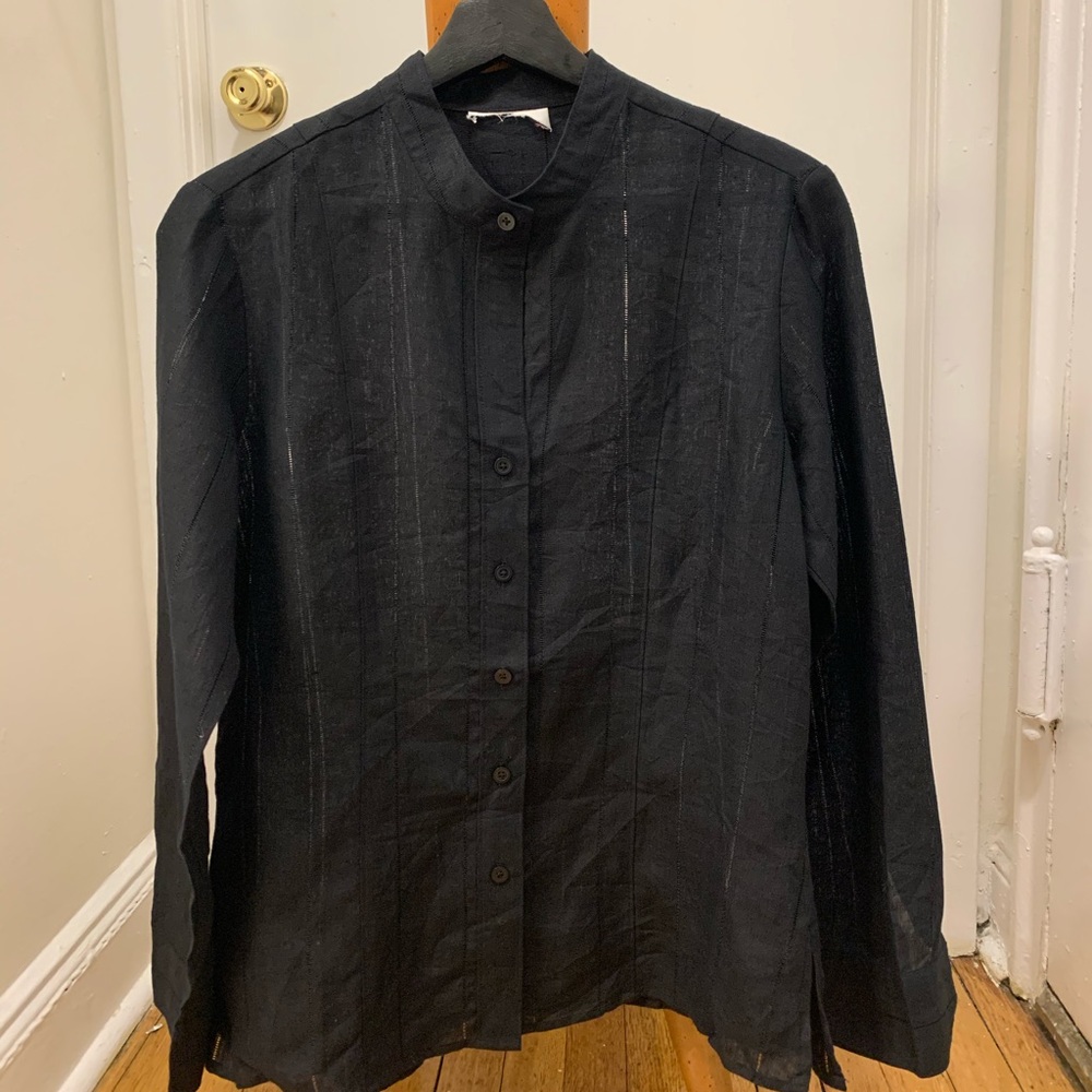 Vintage Linen band color panel stripe shirt